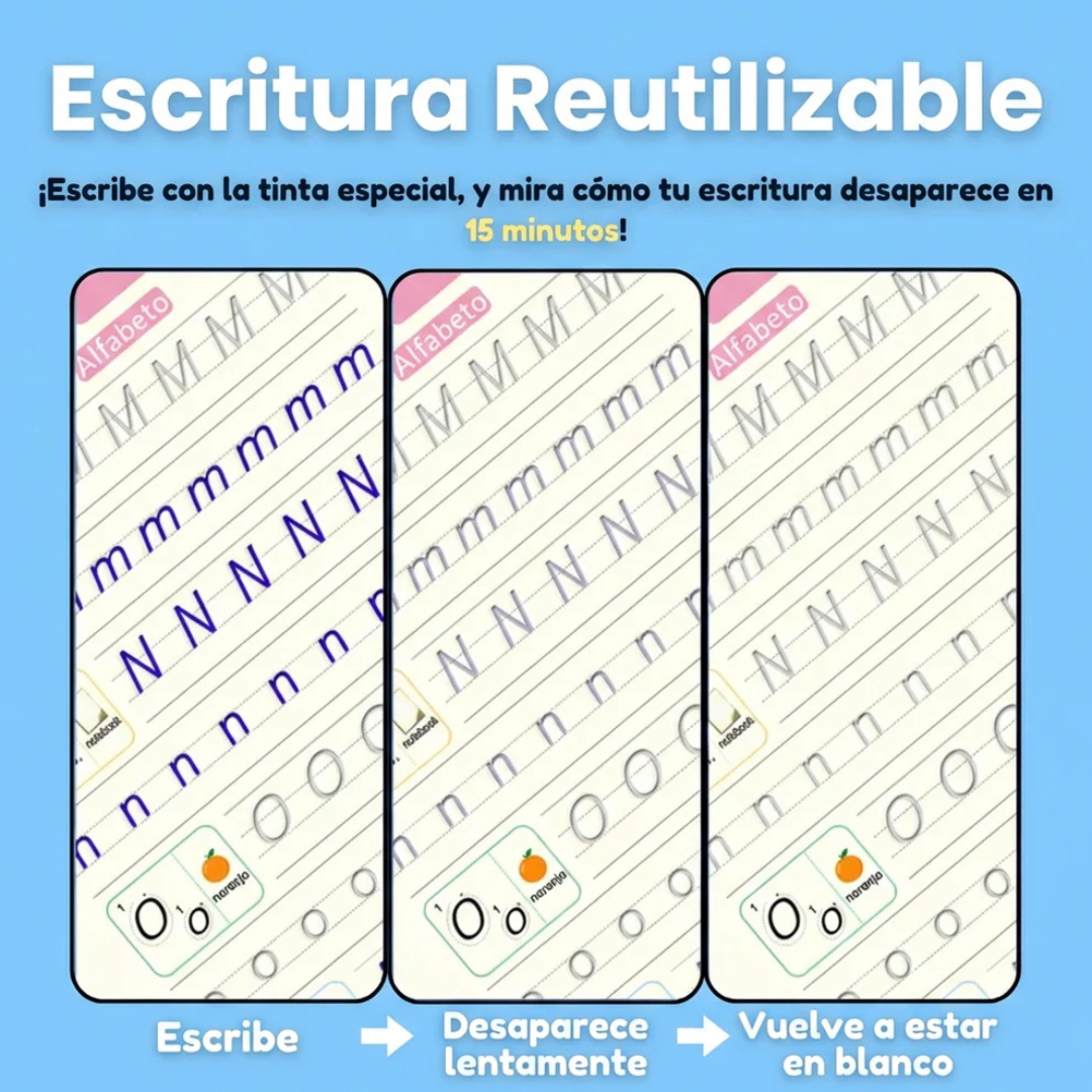 Set cuadernos reutilizable para Niños Montessori – Caligrafía, Números, Dibujos y Matemáticas
