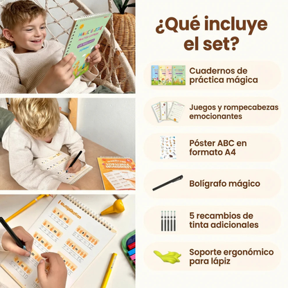 Set cuadernos reutilizable para Niños Montessori – Caligrafía, Números, Dibujos y Matemáticas