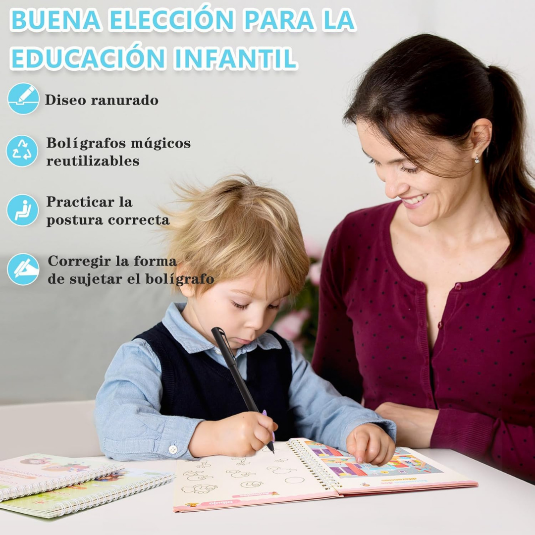 Set cuadernos reutilizable para Niños Montessori – Caligrafía, Números, Dibujos y Matemáticas
