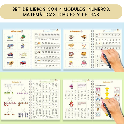 Set cuadernos reutilizable para Niños Montessori – Caligrafía, Números, Dibujos y Matemáticas